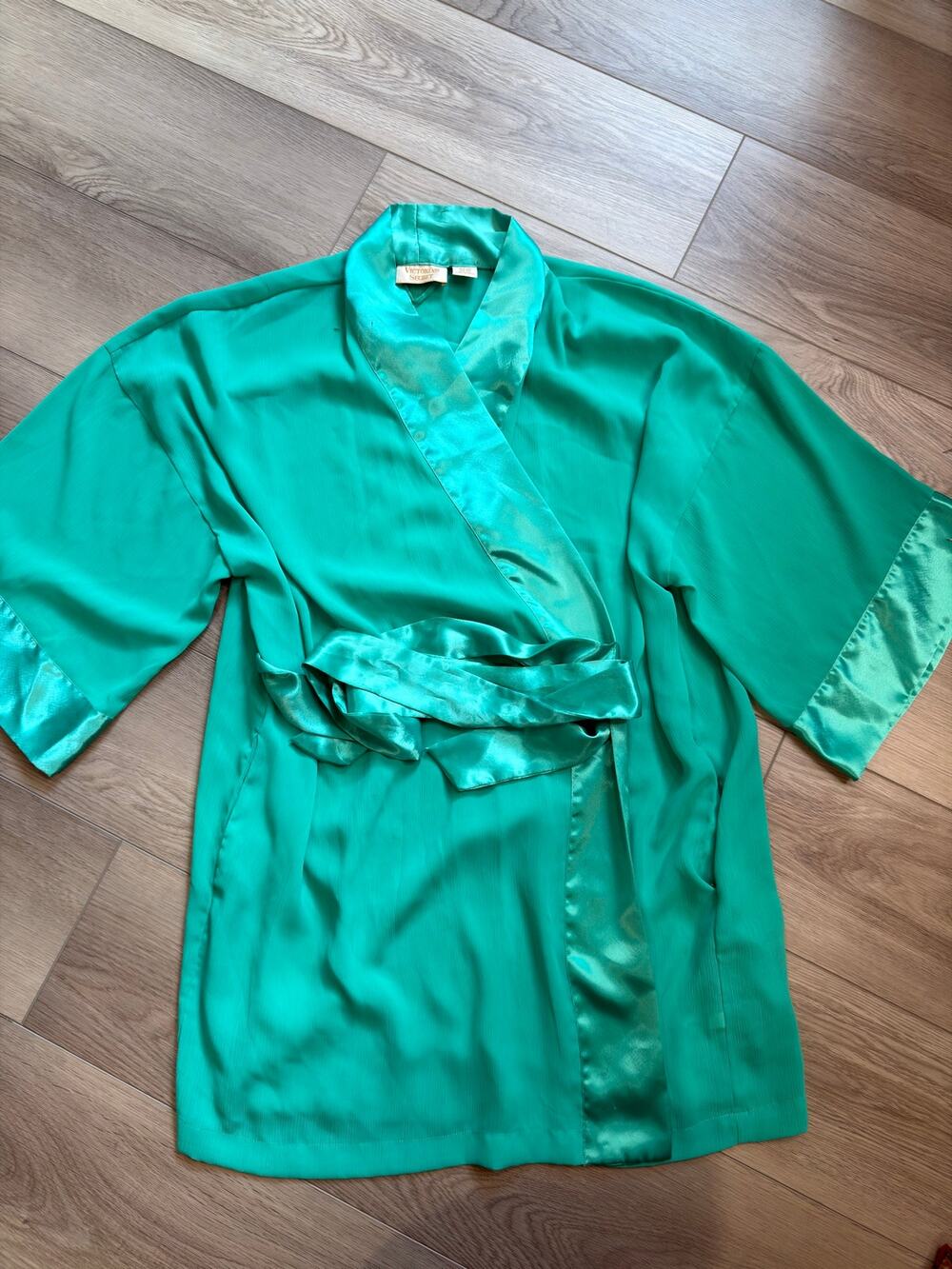 VTG Victoria's Secret Gold Label Glam Green Semi Sheer Kimono Robe One Size